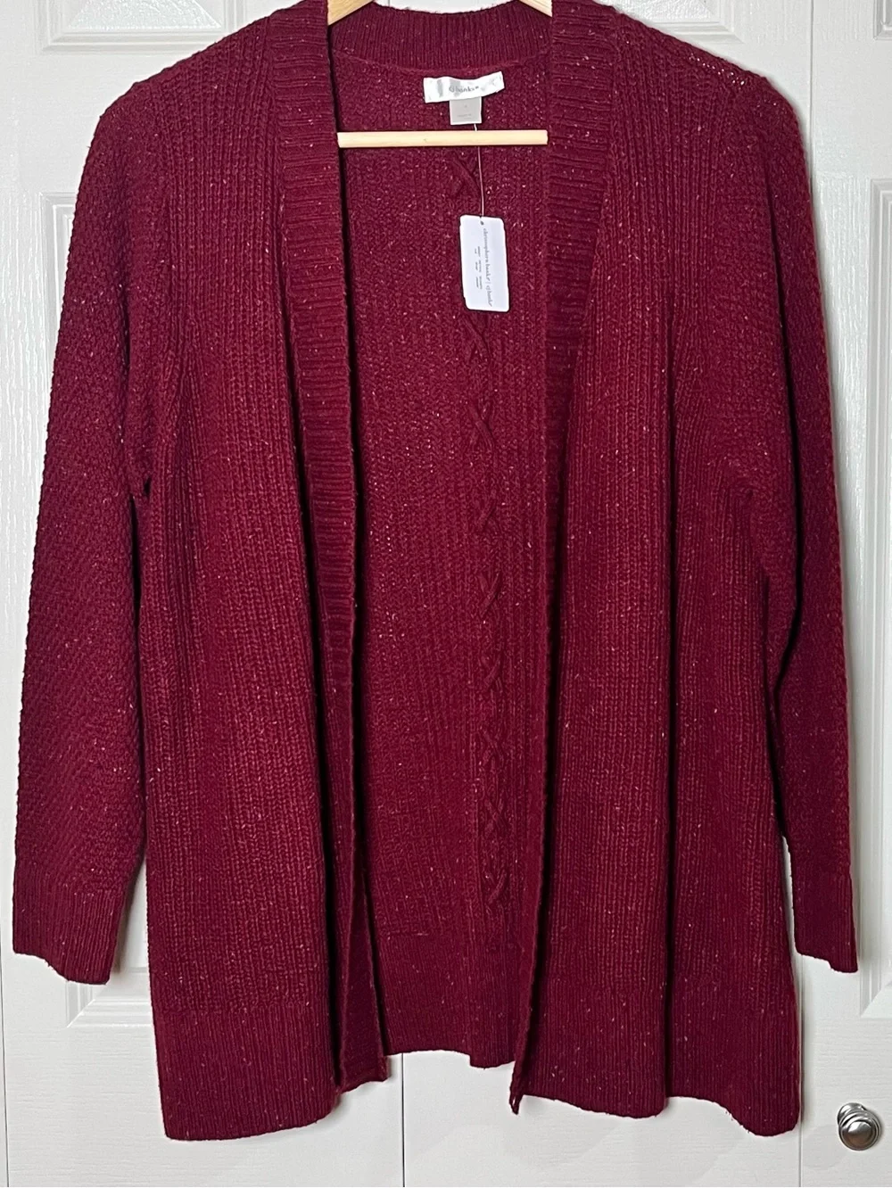 C J Banks Open-Front Marbled Cable Knit Cardigan Sweater In Burgundy Size 1X New